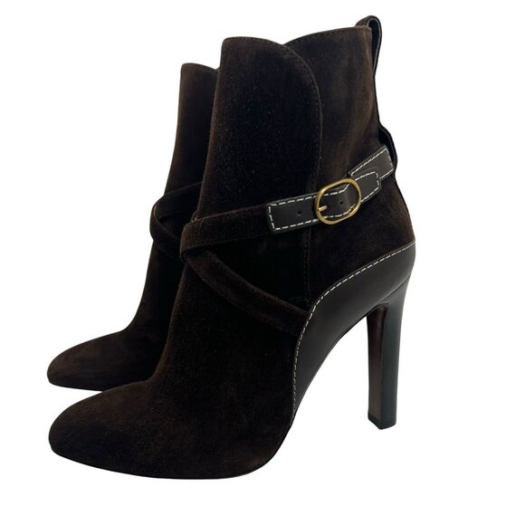 Ralph Lauren Purple Label Jensynn Calf-Suede Bootie In Dark Brown Size 38 - Picture 5 of 14